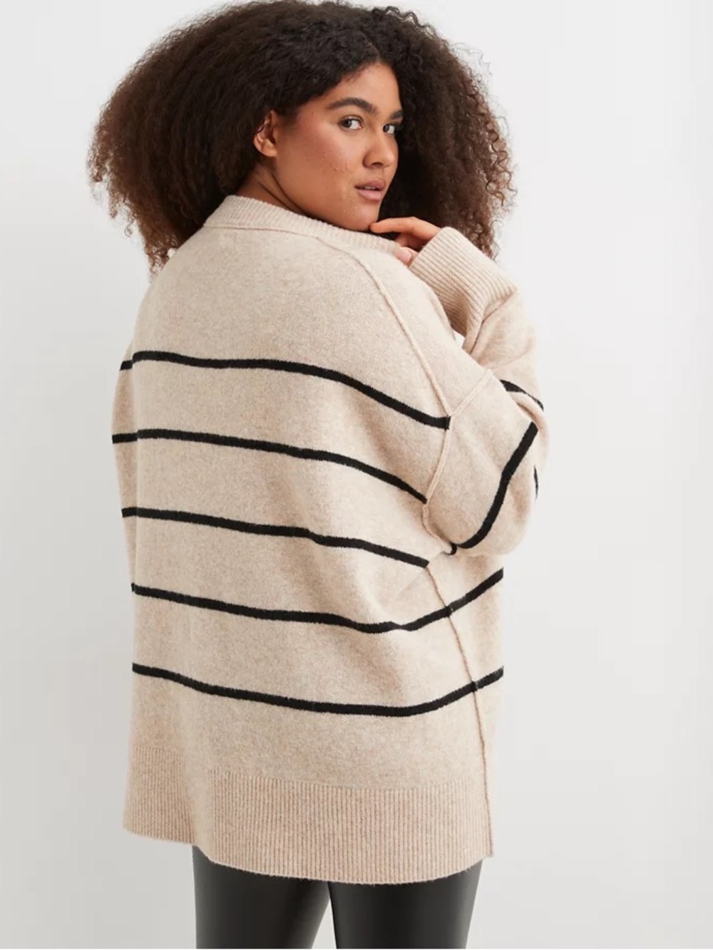 71. | aerie | unREAL Sweater | Beige Sweater with Black Stripes | M - Picture 2 of 7